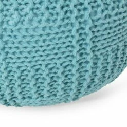 Hortense Modern Knitted Cotton Round Pouf - Christopher Knight Home Blue -Ottomans Official Shop unnamed file 5945