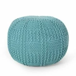 Hortense Modern Knitted Cotton Round Pouf - Christopher Knight Home Blue -Ottomans Official Shop unnamed file 5947