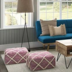 Woodley Square Pouf Magenta/Natural - WyndenHall