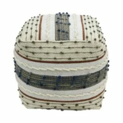 Helton Handcrafted Boho Fabric Pouf Blue/White/Red - Christopher Knight Home