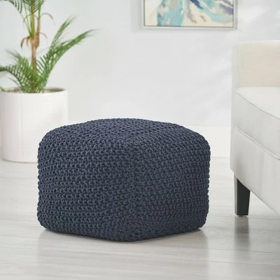 Pim Modern Knitted Cotton Cube Pouf Dark Blue - Christopher Knight Home 3 Pim Modern Knitted Cotton Cube Pouf Dark Blue - Christopher Knight Home