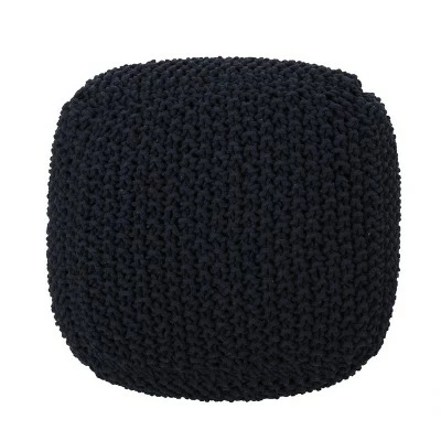Pim Modern Knitted Cotton Cube Pouf Dark Blue - Christopher Knight Home 4 Pim Modern Knitted Cotton Cube Pouf Dark Blue - Christopher Knight Home - Image 2