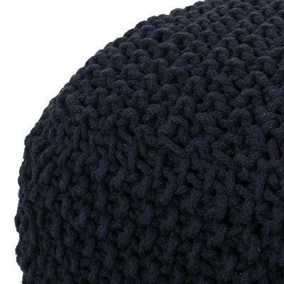 Pim Modern Knitted Cotton Cube Pouf Dark Blue - Christopher Knight Home 5 Pim Modern Knitted Cotton Cube Pouf Dark Blue - Christopher Knight Home - Image 3