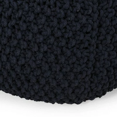 Pim Modern Knitted Cotton Cube Pouf Dark Blue - Christopher Knight Home 6 Pim Modern Knitted Cotton Cube Pouf Dark Blue - Christopher Knight Home - Image 4