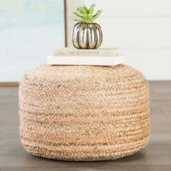 Jaipur Living Soft Taupe/Tan Saba Pouf - Jaipur