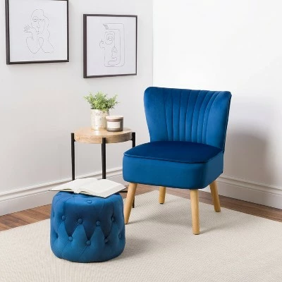 Lynwood Velvet Round Tufted Pouf Blue - CorLiving 5 Lynwood Velvet Round Tufted Pouf Blue - CorLiving - Image 3