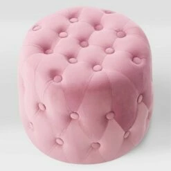 Lynwood Velvet Round Tufted Pouf Pink - CorLiving