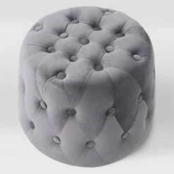 Lynwood Velvet Round Tufted Pouf Gray - CorLiving