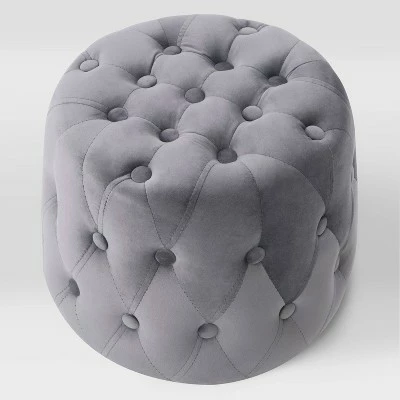 Lynwood Velvet Round Tufted Pouf Gray - CorLiving 3 Lynwood Velvet Round Tufted Pouf Gray - CorLiving
