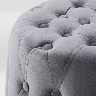 Lynwood Velvet Round Tufted Pouf Gray - CorLiving 6 Lynwood Velvet Round Tufted Pouf Gray - CorLiving - Image 4