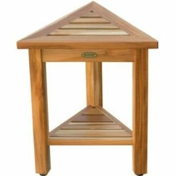 17" FlexiCorner Wide Teak Shower Shelf with Shelf - EcoDecors