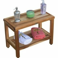 24" Eleganto ED1001 Wide Teak Shower Bench with Shelf - EcoDecors -Ottomans Official Shop unnamed file 6239