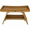30" Serenity ED967 Wide Teak Shower Bench with Shelf - EcoDecors