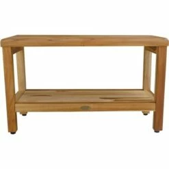 30" Eleganto ED1000 Wide Teak Shower Bench with Shelf - EcoDecors