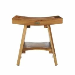 18" Serenity ED961 Wide Teak Shower Bench with Shelf - EcoDecors