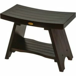 24" Serenity DT98 Wide Teak Wood Shower Bench with Shelf - DecoTeak