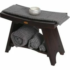 24" Serenity DT98 Wide Teak Wood Shower Bench with Shelf - DecoTeak -Ottomans Official Shop unnamed file 6603