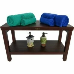 30" Eleganto DT116 Wide Teak Wood Shower Bench with Shelf - DecoTeak -Ottomans Official Shop unnamed file 6612