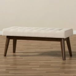 Elia Mid Century Modern Walnut Wood Fabric Button Tufted Bench - Baxton Studio Dark Gray -Ottomans Official Shop unnamed file 665