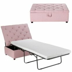 Costway Folding Ottoman Sleeper Bed with Mattress Convertible Guest Bed Pink -Ottomans Official Shop unnamed file 6650