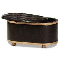 Adana Faux Leather Upholstered and Wood Storage Ottoman Dark Brown/Oak Brown - Baxton Studio