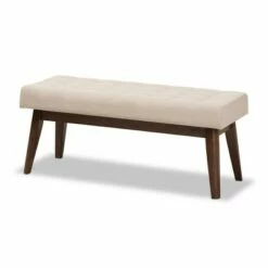 Elia Mid Century Modern Walnut Wood Fabric Button Tufted Bench - Baxton Studio Dark Gray -Ottomans Official Shop unnamed file 667