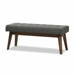 Elia Mid Century Modern Walnut Wood Fabric Button Tufted Bench - Baxton Studio Dark Gray -Ottomans Official Shop unnamed file 668