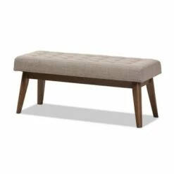 Elia Mid Century Modern Walnut Wood Fabric Button Tufted Bench - Baxton Studio Dark Gray -Ottomans Official Shop unnamed file 669