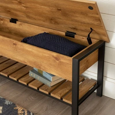 48" Open Top Storage Bench with Shoe Shelf - Saracina Home Dark Walnut 5 48" Open Top Storage Bench with Shoe Shelf - Saracina Home Dark Walnut - Image 3