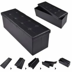 Costway 45''x15''x15'' Large Folding Storage Faux Leather Ottoman Pouffe Box Stool Black