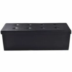 Costway 45''x15''x15'' Large Folding Storage Faux Leather Ottoman Pouffe Box Stool Black -Ottomans Official Shop unnamed file 6772