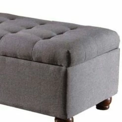 Button Tufted Storage Bench with Wooden Bun Feet - Benzara Brown