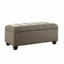 Button Tufted Storage Bench with Wooden Bun Feet - Benzara Brown -Ottomans Official Shop unnamed file 6867