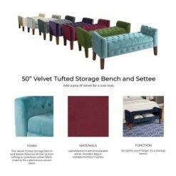 HomePop Velvet Tufted Storage Settee Bench Blue -Ottomans Official Shop unnamed file 6877