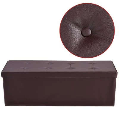 Costway 45''x15''x15'' Large Folding Storage Faux Leather Ottoman Pouffe Box Stool Brown 4 Costway 45''x15''x15'' Large Folding Storage Faux Leather Ottoman Pouffe Box Stool Brown - Image 2