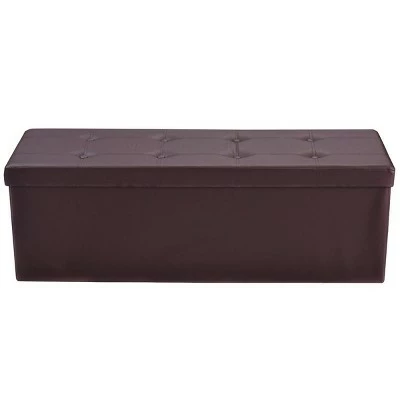 Costway 45''x15''x15'' Large Folding Storage Faux Leather Ottoman Pouffe Box Stool Brown 5 Costway 45''x15''x15'' Large Folding Storage Faux Leather Ottoman Pouffe Box Stool Brown - Image 3