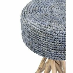 Sandbar Stool with Rafia Cushion Blue/Tan - East at Main