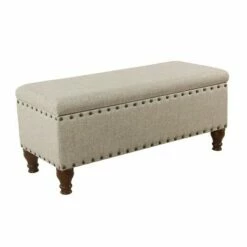Wooden Storage Bench with Nail Head Trim - Benzara Beige/brown -Ottomans Official Shop unnamed file 6900