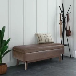 Ethan Rectangular Storage Ottoman - WyndenHall Distressed Saddle Brown