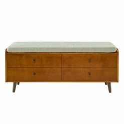 Harvey Mid-Century Modern Lift Top Faux Drawer Storage Bench - Saracina Home Dark Walnut/gray