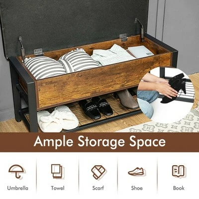 Costway Shoe Bench Padded Bench w/Storage Box and Shoe Shelf Rustic Brown and Black 7 Costway Shoe Bench Padded Bench w/Storage Box and Shoe Shelf Rustic Brown and Black - Image 5