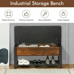 Costway Shoe Bench Padded Bench w/Storage Box and Shoe Shelf Rustic Brown and Black 16 Costway Shoe Bench Padded Bench w/Storage Box and Shoe Shelf Rustic Brown and Black -Ottomans Official Shop unnamed file 6981