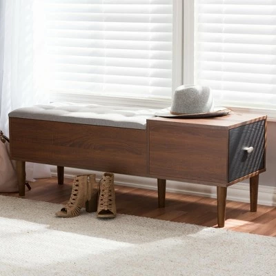 Merrick Mid Century Retro Modern 1 Drawer Light Gray, Brown - Baxton Studio 12 Merrick Mid Century Retro Modern 1 Drawer Light Gray, Brown - Baxton Studio - Image 10