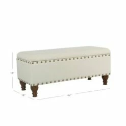 Large Storage Bench with Nailhead Trim - HomePop Faux Leather Brown