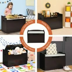 Costway Kids Toy Box Wooden Flip-top Storage Chest Bench W/ Cushion Safety Hinge -Ottomans Official Shop unnamed file 7021