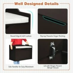 Costway Kids Toy Box Wooden Flip-top Storage Chest Bench W/ Cushion Safety Hinge -Ottomans Official Shop unnamed file 7022