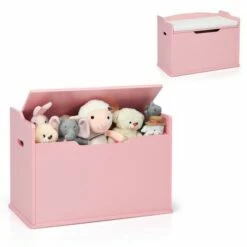 Costway Kids Toy Box Wooden Flip-top Storage Chest Bench W/ Cushion Safety Hinge -Ottomans Official Shop unnamed file 7028