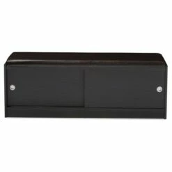 Clevedon Modern and Contemporary Wood Entryway Storage Cushioned Bench Shoe Rack Cabinet Organizer - Dark Brown - Baxton Studio