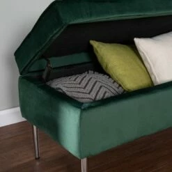 Danston Upholstered Storage Bench Green/Silver - Aiden Lane