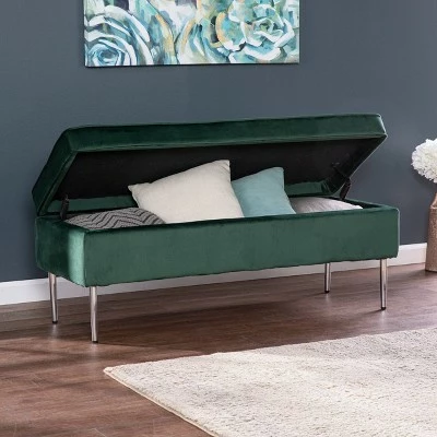 Danston Upholstered Storage Bench Green/Silver - Aiden Lane 4 Danston Upholstered Storage Bench Green/Silver - Aiden Lane - Image 2